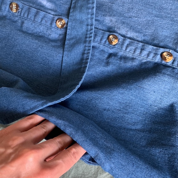 Stretchy Denim Button Down Dress with Waist Tie - Picture 11 of 12